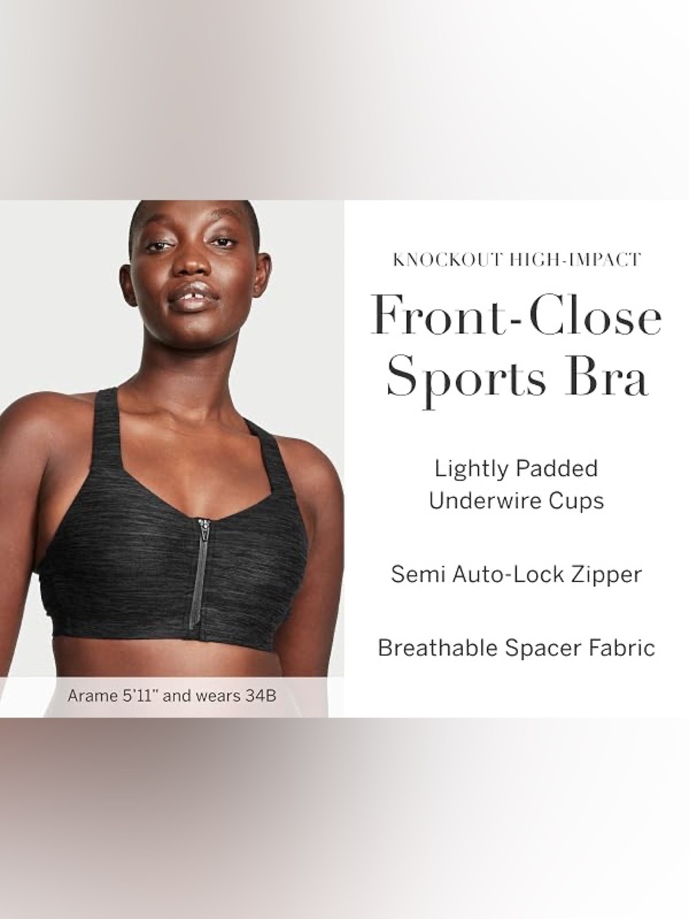 Victoria's Secret Front-Close High-Impact Sports Bra - Black